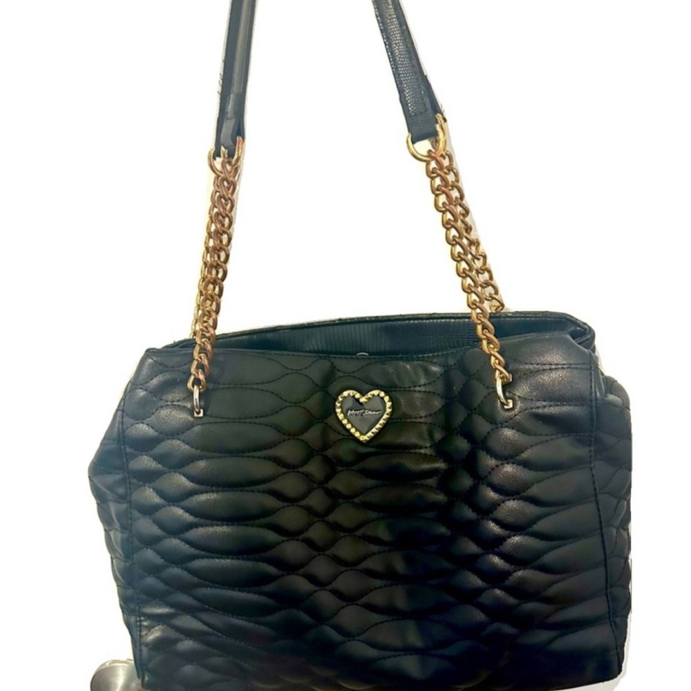 Betsey Johnson Black Quilted Shoulder Bag with Gold Chain